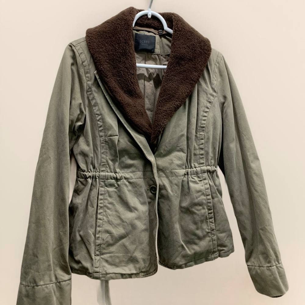 J Crew Vintage Women’s Removable Fur Fleece Trim Field Jacket Size Small Coat